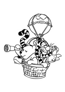 Бесплатная раскраска Команда исследователей на воздушном шаре распечатать на А4 - Винни Пух