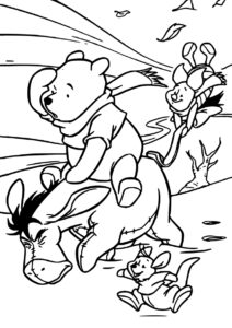 Винни Пух бесплатная раскраска распечатать на А4 - Порывистый ветер