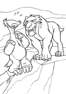 Бесплатная раскраска Грозный тигр - Ледниковый период