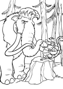 Бесплатная раскраска Мэнни и опоссум распечатать на А4 - Ледниковый период