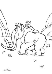 Мэнни и человеческий ребёнок бесплатная раскраска - Ледниковый период