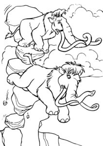 Разукрашка Мэнни и Элли над пропастью распечатать и скачать - Ледниковый период