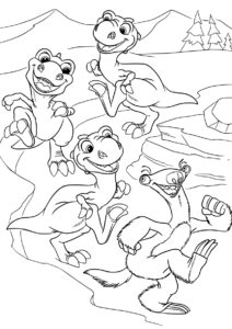 Сид и малыши-динозавры (Ледниковый период) распечатать бесплатную раскраску