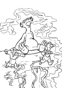 Раскраска Сид около вулкана распечатать на А4 - Ледниковый период