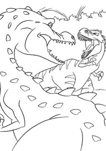 Ледниковый период распечатать раскраску на А4 - Сражение динозавров