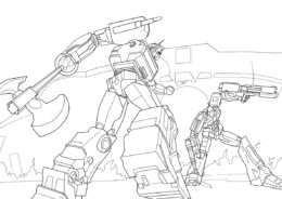 Распечатать раскраску Оптимус с топором - Трансформеры