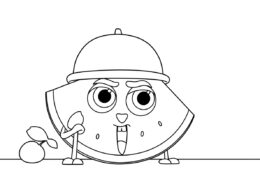 Арбуз распечатать раскраску на А4 - Забавная долька арбуза в каске