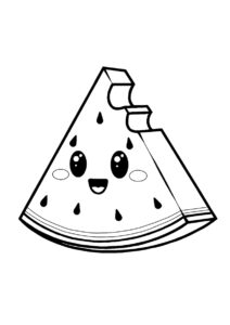 Распечатать раскраску Кавайная арбузная долька - Арбуз