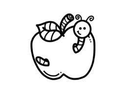 Раскраска Милый червячок внутри яблока распечатать на А4 и скачать - Яблоко