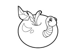 Раскраска Спелое яблочко и червяк распечатать на А4 и скачать - Яблоко