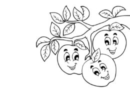 Улыбчивые яблочки на ветке (Яблоко) бесплатная раскраска