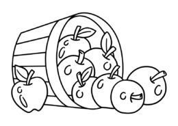 Раскраска Упавшая корзинка с яблоками распечатать на А4 - Яблоко