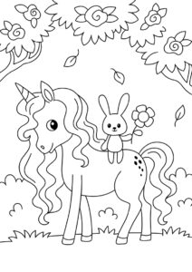 Единорог и зайчик распечатать разукрашку бесплатно - Единороги