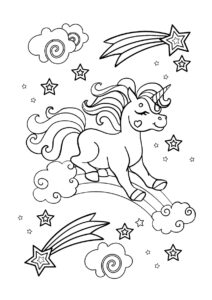 Разукрашка Малютка Единорог на радуге распечатать на А4 - Единороги
