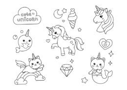 Милые Единорожки бесплатная раскраска - Единороги