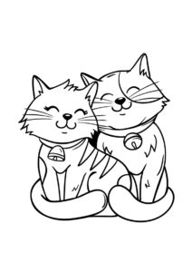 Коты, кошки, котята бесплатная раскраска распечатать на А4 - Влюбленные котики