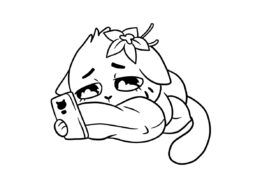 Разукрашка Грустная кошечка с телефоном распечатать и скачать - Коты, кошки, котята