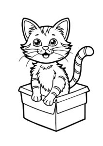Кот в коробке (Коты, кошки, котята) распечатать раскраску