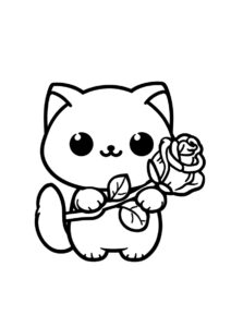 Коты, кошки, котята распечатать раскраску на А4 - Котёнок с розой в руках