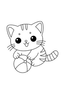 Котик играет с мячиком - Коты, кошки, котята бесплатная раскраска