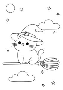 Бесплатная раскраска Кошечка Ведьмочка распечатать на А4 и скачать - Коты, кошки, котята