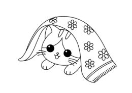Раскраска Милый котёнок под одеялком распечатать и скачать - Коты, кошки, котята