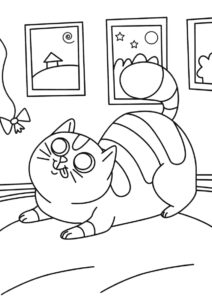 Раскраска Толстый кот и бантик распечатать на А4 - Коты, кошки, котята