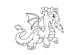 Распечатать раскраску Девочка-дракон с бантиком на голове - Драконы
