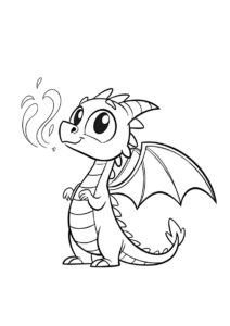 Милый огнедышащий дракончик (Драконы) распечатать бесплатную раскраску