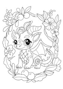 Бесплатная раскраска Симпатичный лесной дракончик распечатать на А4 - Драконы