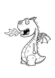 Смешной огнедышащий дракон раскраска распечатать на А4 - Драконы