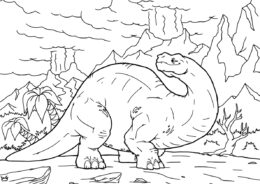 Динозавр на природе - Динозавры раскраска распечатать на А4
