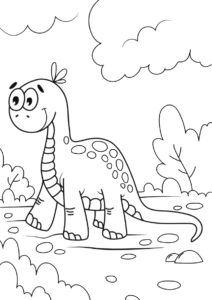 Динозавры бесплатная раскраска - Малютка Зауропод на прогулке