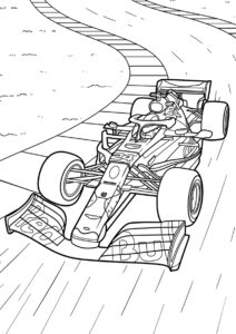 Гоночный болид на треке (Гоночная машина) раскраска для печати и загрузки