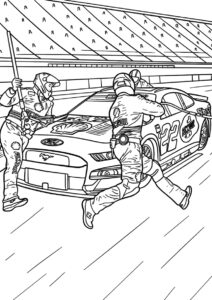 Обслуживание машины на пит-стопе (Гоночная машина) разукрашка для печати на А4
