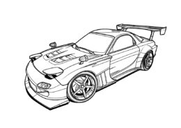 Прокаченный спорткар - Гоночная машина раскраска распечатать на А4