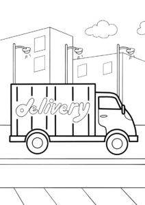 Бесплатная раскраска Грузовичок службы доставки распечатать на А4 - Грузовики