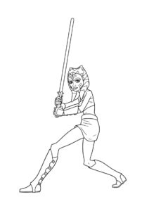Бесплатная раскраска Асока Тано с мечом распечатать на А4 - Звездные Войны