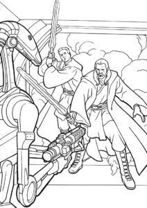 Битва с дроидами (Звездные Войны) разукрашка для печати на А4