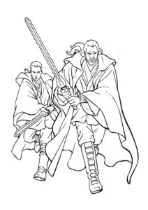 Звездные Войны бесплатная раскраска распечатать на А4 - Джедай и его падаван