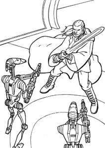 Звездные Войны распечатать раскраску на А4 - Квай-Гон Джинн в бою