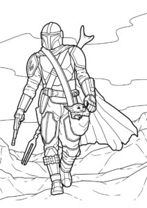 Разукрашка Мандалорец с малышом распечатать и скачать - Звездные Войны