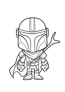 Чиби Мандалорец (Звездные Войны) бесплатная раскраска на печать