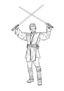 Разукрашка Энакин с двумя световыми мечами распечатать и скачать - Звездные Войны