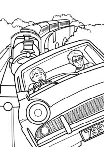 Гарри и Рон на летающей машине - Гарри Поттер бесплатная раскраска