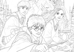 Гарри, Рон и Гермиона - Гарри Поттер распечатать раскраску на А4