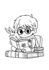 Гарри Поттер бесплатная разукрашка - Малыш Гарри с книгой