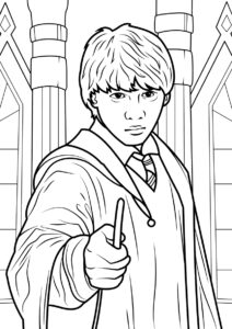 Рон Уизли на магической дуэли (Гарри Поттер) бесплатная раскраска на печать