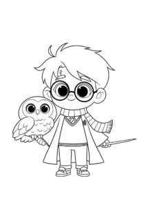 Чиби Гарри с любимым питомцем (Гарри Поттер) раскраска для печати и загрузки