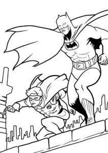 Бэтмен и Робин на крыше (Бэтмен) бесплатная раскраска